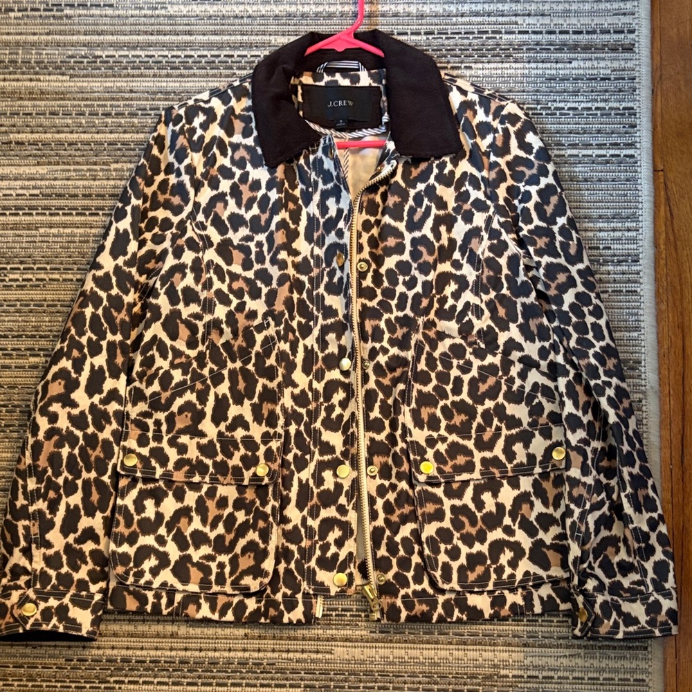 J. Crew Leopard-Print Jacket with Black Collar